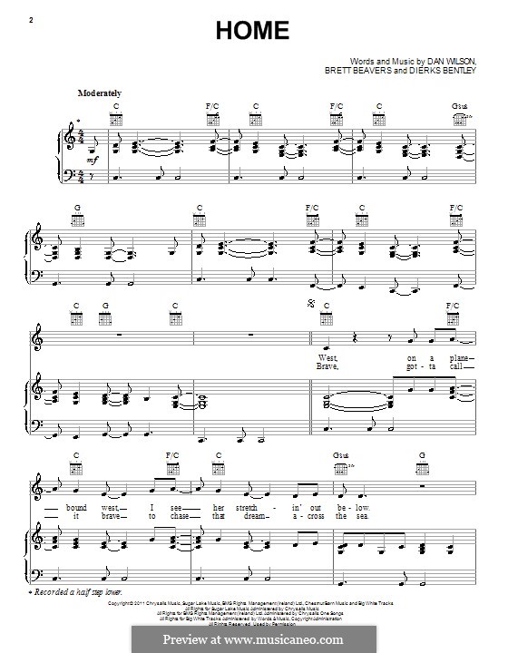 Home (Dierks Bentley): Для голоса и фортепиано (или гитары) by Brett Beavers, Daniel Wilson