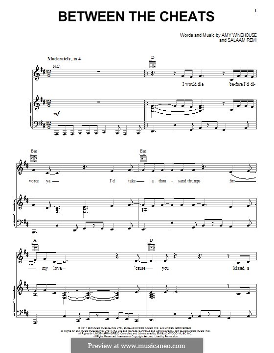 Between the Cheats: Для голоса и фортепиано (или гитары) by Amy Winehouse, Salaam Remi