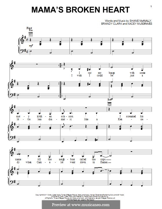Mama's Broken Heart (Miranda Lambert): Для голоса и фортепиано (или гитары) by Shane McAnally, Brandy Clark, Kacey Musgraves