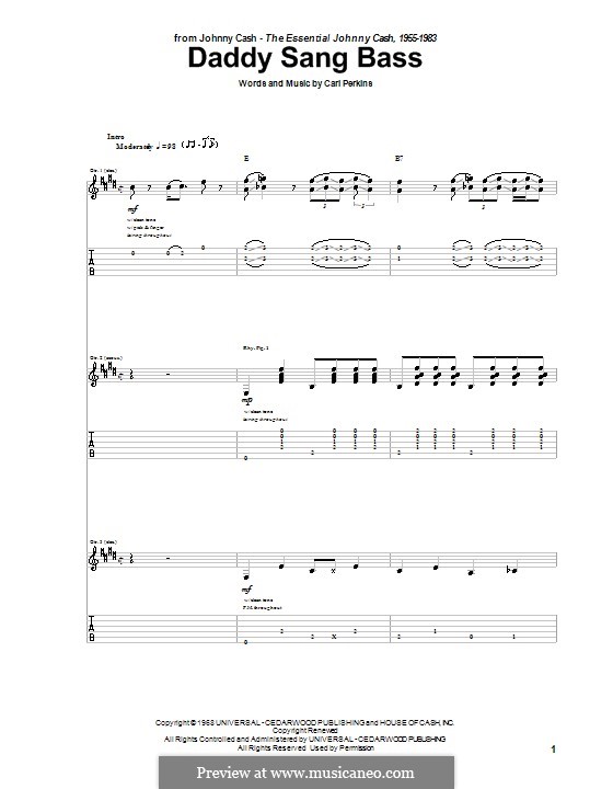 Daddy Sang Bass (Johnny Cash): Гитарная табулатура by Carl Lee Perkins