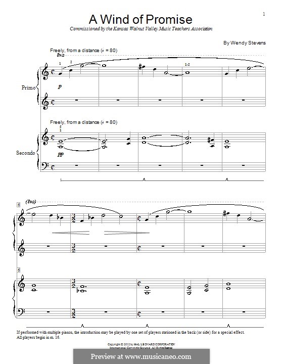 A Wind of Promise: Для фортепиано в четыре руки by Wendy Stevens