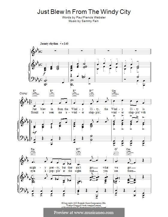 Just Blew in from the Windy City (Doris Day): Для голоса и фортепиано (или гитары) by Sammy Fain