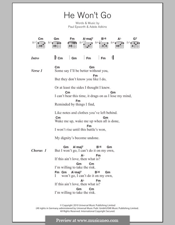 He Won't Go: Текст и аккорды by Adele, Paul Epworth