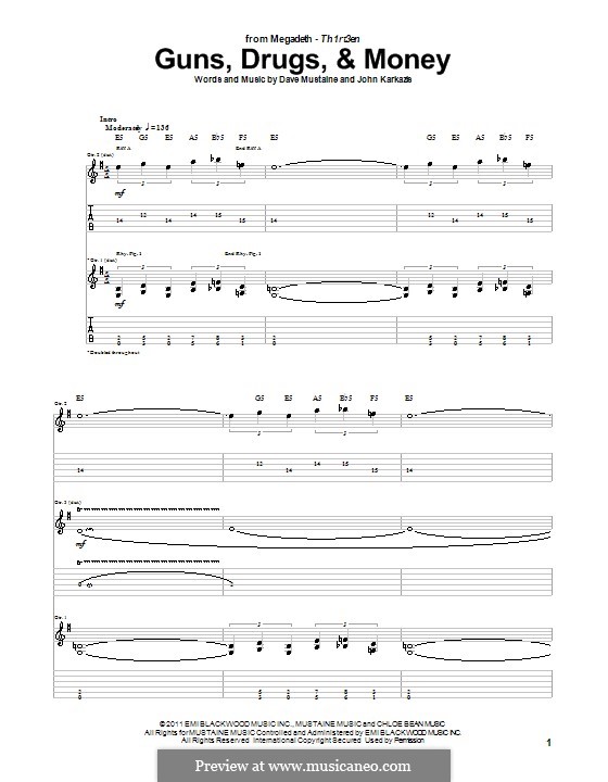 Guns, Drugs, and Money (Megadeth): Для гитары с табулатурой by Dave Mustaine, John Karkazis