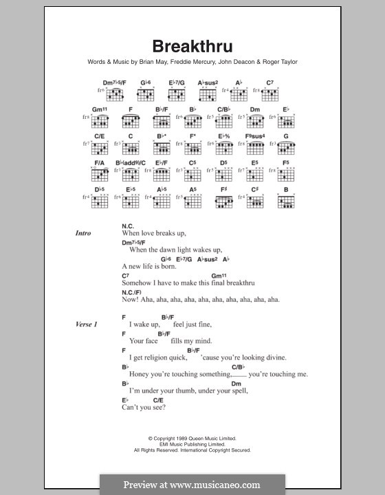 Breakthru (Queen): Текст, аккорды by Brian May, Freddie Mercury, John Deacon, Roger Taylor