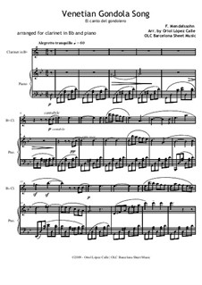 Песни без слов, Op.19b: No.6 Venezianisches Gondellied (Venetian Gondola Song), for clarinet and piano by Феликс Мендельсон-Бартольди