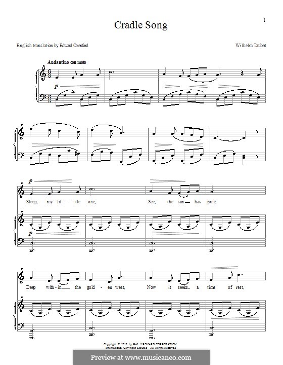 Колыбельная песня: Для голоса и фортепиано by Вильгельм Тауберт