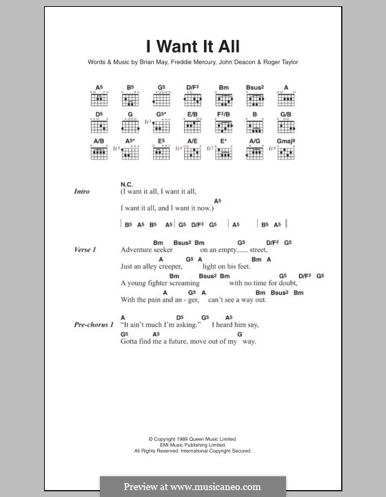 I Want it All (Queen): Текст, аккорды by Brian May, Freddie Mercury, John Deacon, Roger Taylor