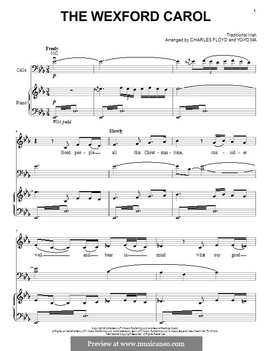 Wexford Carol (Ptintable Scores): Для голоса и фортепиано (или гитары) by folklore