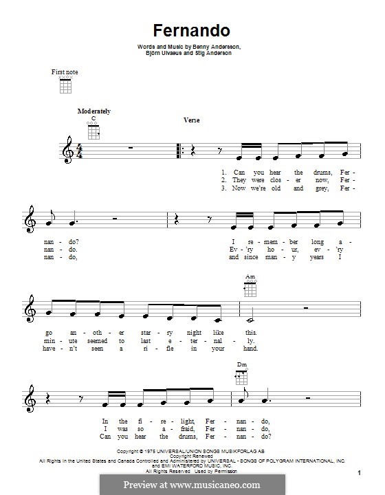 Fernando (ABBA): Для укулеле by Benny Andersson, Björn Ulvaeus, Stig Anderson