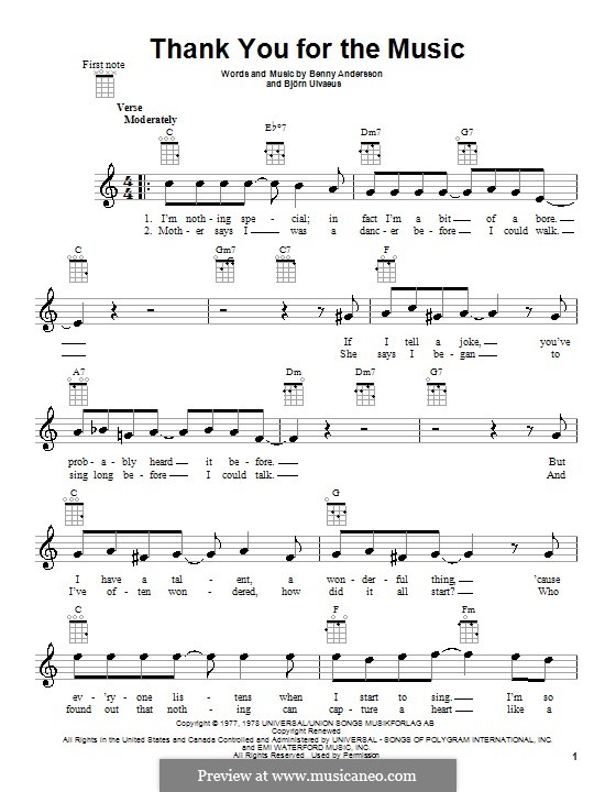 Thank You for the Music (ABBA): Для укулеле by Benny Andersson, Björn Ulvaeus