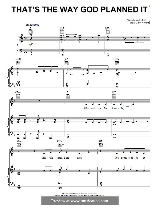That's the Way God Planned it: Для голоса и фортепиано (или гитары) by Billy Preston