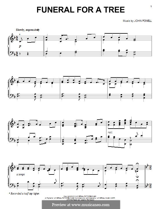 Funeral for a Tree: Для голоса и фортепиано (или гитары) by John Powell