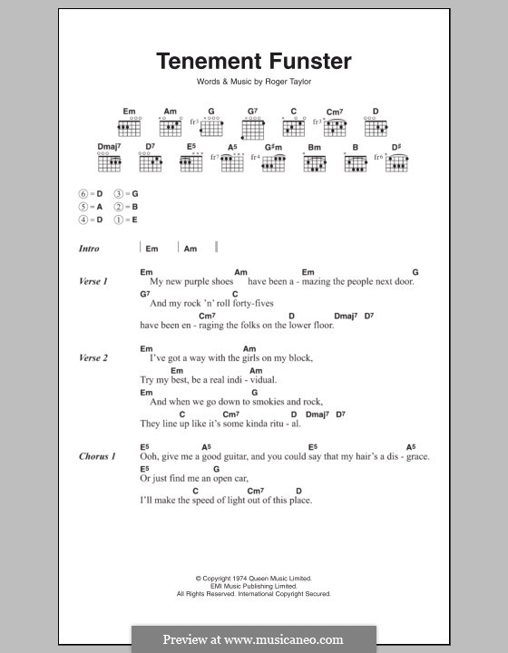 Tenement Funster (Queen): Текст, аккорды by Roger Taylor