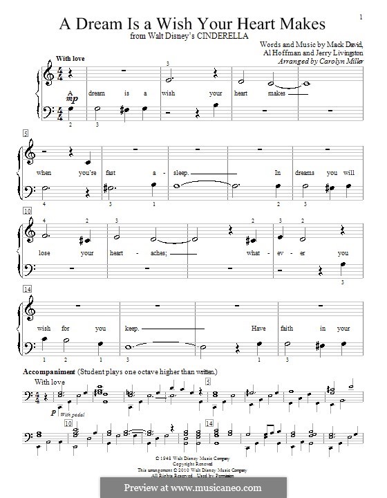 A Dream Is a Wish Your Heart Makes (from Disney's Cinderella): Для фортепиано (ноты высокого качества) by Al Hoffman, Jerry Livingston, Mack David