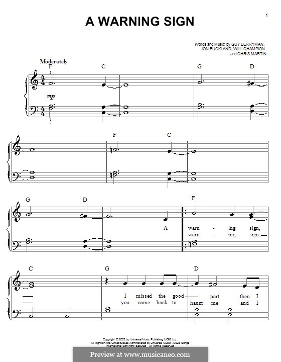 Warning Sign (Coldplay): Для фортепиано by Chris Martin, Guy Berryman, Jonny Buckland, Will Champion