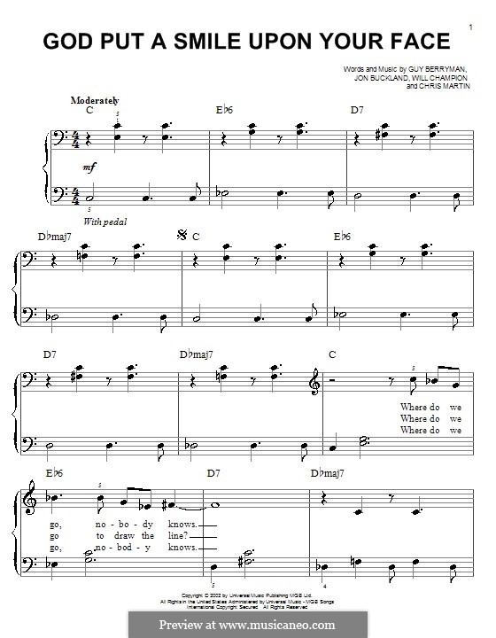 God Put a Smile upon Your Face (Coldplay): Для фортепиано by Chris Martin, Guy Berryman, Jonny Buckland, Will Champion