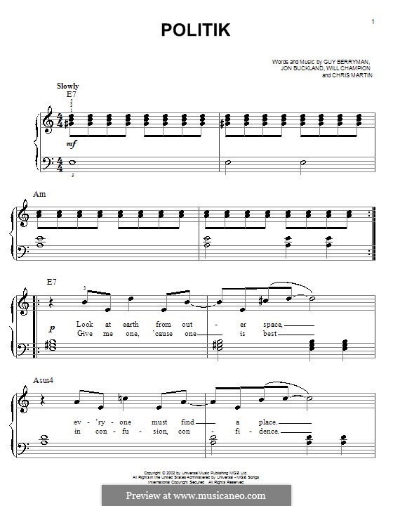 Politik (Coldplay): Для фортепиано by Chris Martin, Guy Berryman, Jonny Buckland, Will Champion