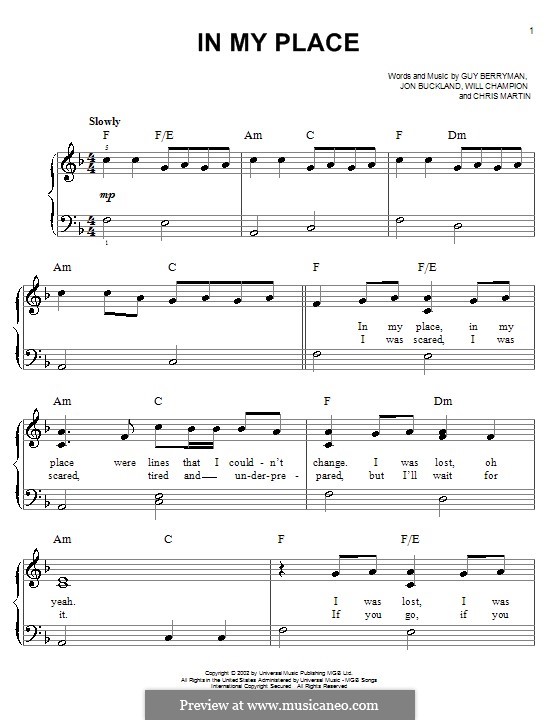 In My Place (Coldplay): Для фортепиано by Chris Martin, Guy Berryman, Jonny Buckland, Will Champion