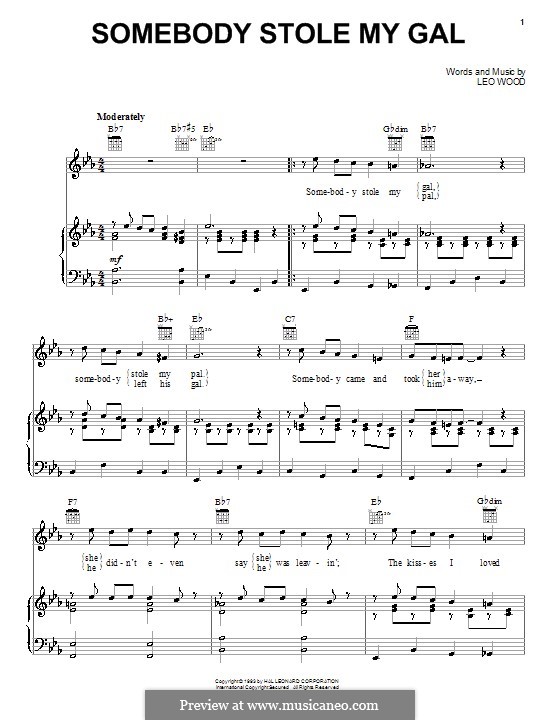 Somebody Stole My Gal (Benny Goodman): Для голоса и фортепиано (или гитары) by Leo Wood