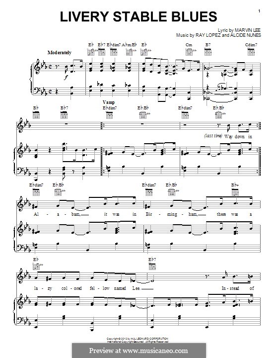 Livery Stable Blues (Barnyard Blues): Для голоса и фортепиано (или гитары) by Ray Lopez, Alcide Nunes