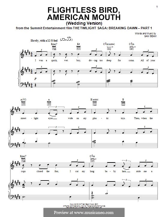 Flightless Bird, American Mouth (Iron & Wine): Для голоса и фортепиано (или гитары) by Samuel Beam