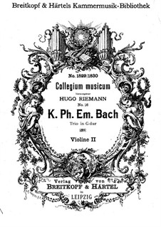Трио соната для двух скрипок и бассо континуо соль мажор, H 583 Wq 157: Скрипка II by Карл Филипп Эммануил Бах