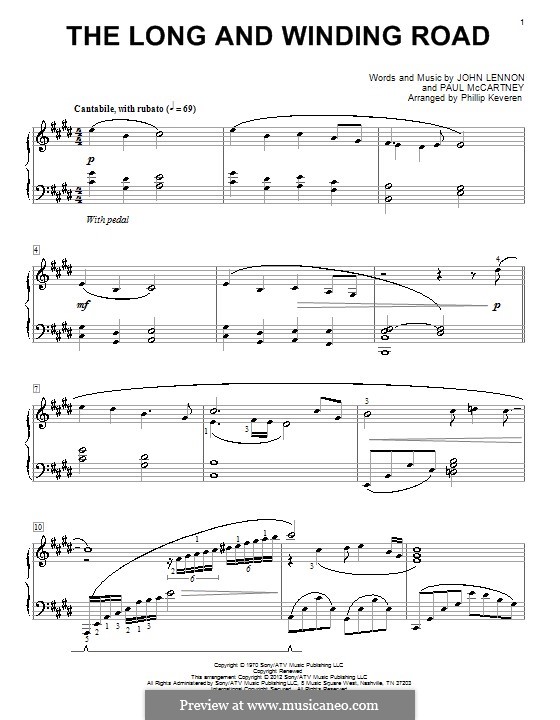 The Long and Winding Road (The Beatles): For piano (classical version) by John Lennon, Paul McCartney