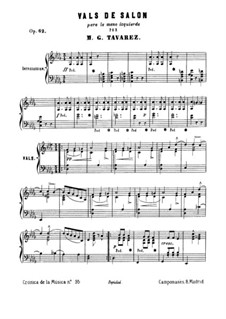 Салонный вальс, Op.62: Для фортепиано (left hand) by Manuel Gregorio Tavarez