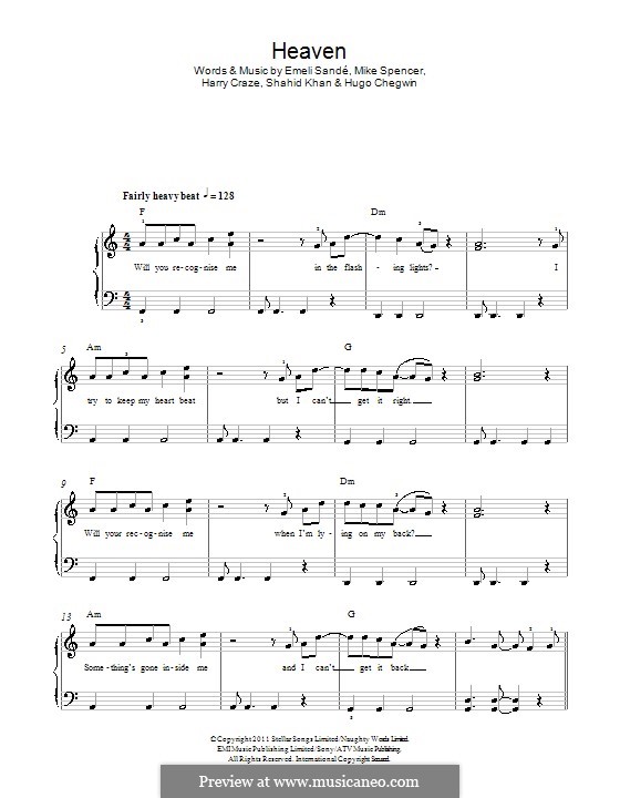 Heaven: Для фортепиано by Emeli Sandé, Harry Craze, Hugo Chegwin, Mike Spencer, Shahid Khan