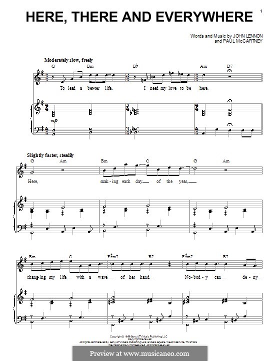Here, There and Everywhere (The Beatles): Для голоса и фортепиано by John Lennon, Paul McCartney