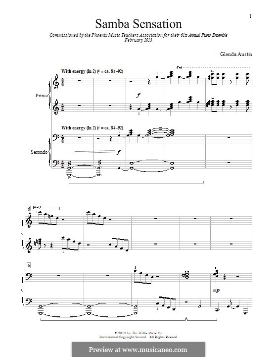 Samba Sensation: Для фортепиано в 4 руки by Glenda Austin
