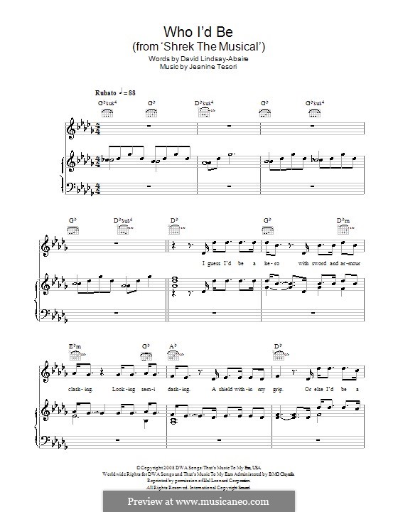 Who I'd Be (from 'Shrek the Musical'): Для голоса и фортепиано (или гитары) by Jeanine Tesori