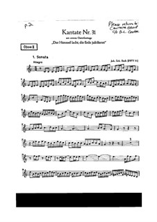 Der Himmel lacht! Die Erde jubilieret, BWV 31: Oboe II part by Иоганн Себастьян Бах