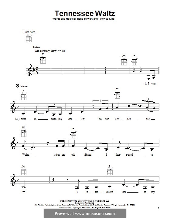 Tennessee Waltz (Patty Page): Для укулеле by Pee Wee King, Redd Stewart.