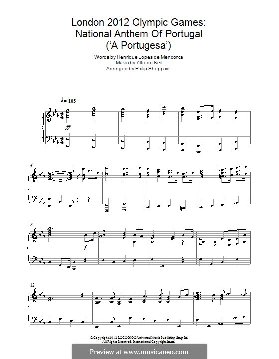 London 2012 Olympic Games: National Anthem of Portugal ('A Portugesa'): Для фортепиано by Alfredo Keil