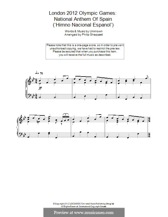 National Anthem of Spain ('Himno Nacional Espanol'): Для фортепиано by Unknown