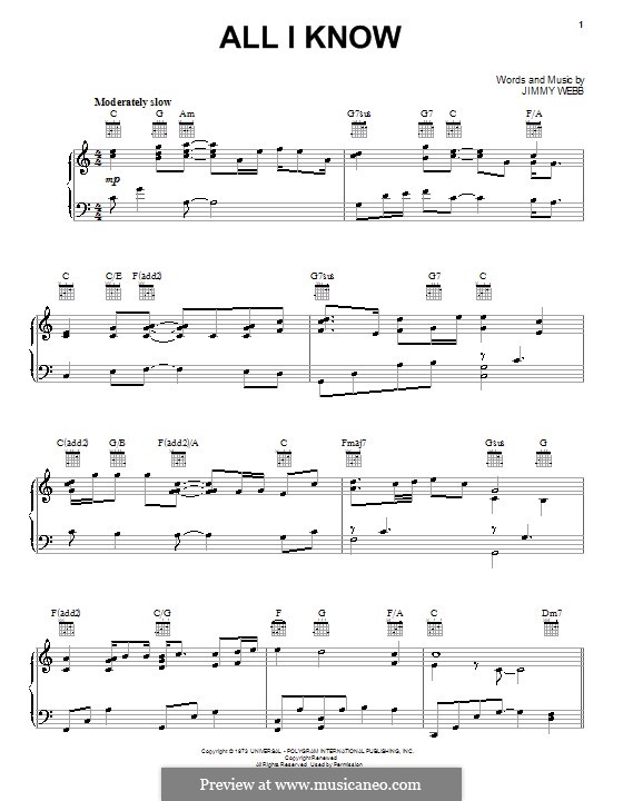 All I Know (Five for Fighting): Для голоса и фортепиано (или гитары) by Jimmy Webb