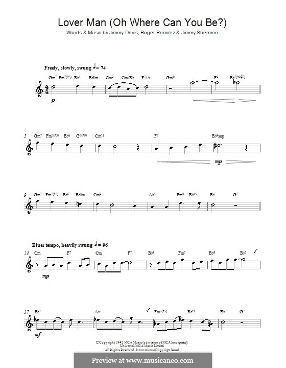 Lover Man (Oh, Where Can You Be?): Для альтового саксофона by Jimmie Davis, Jimmy Sherman, Roger Ramirez