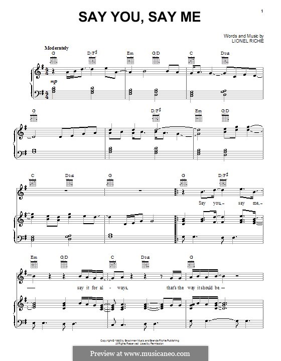 Say You, Say Me: Для голоса и фортепиано (или гитары) by Lionel Richie