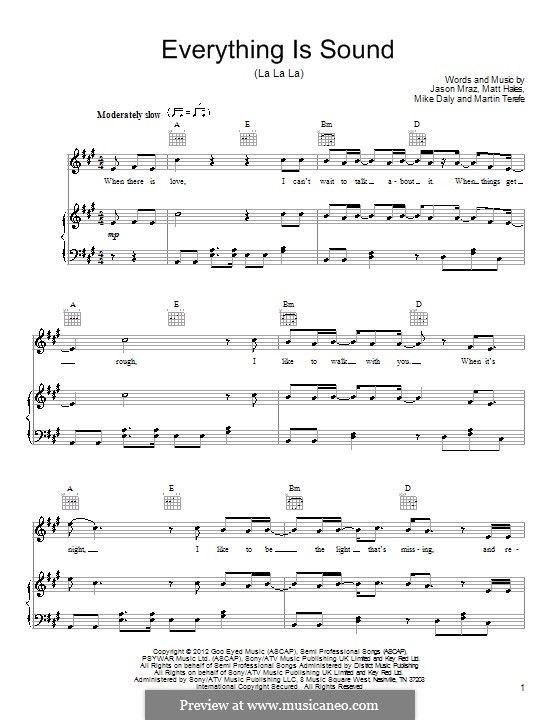 Everything Is Sound (La La La): Для голоса и фортепиано (или гитары) by Martin Terefe, Matthew Hales, Mike Daly