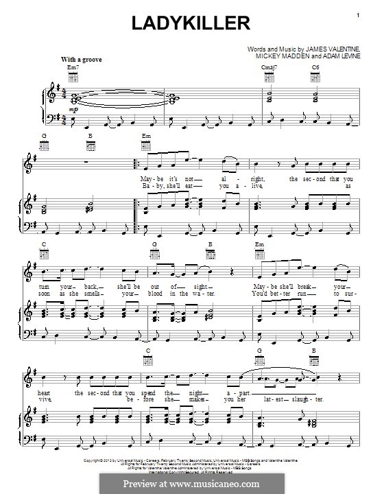 Ladykiller (Maroon 5): Для голоса и фортепиано (или гитары) by Adam Levine, James Valentine, Mickey Madden