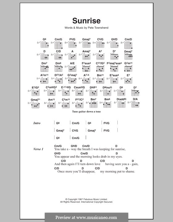 Sunrise (The Who): Мелодия и аккорды by Peter Townshend