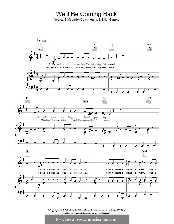We'll Be Coming Back (Calvin Harris feat. Example): Для голоса и фортепиано (или гитары) by Calvin Harris, Elliot Gleave