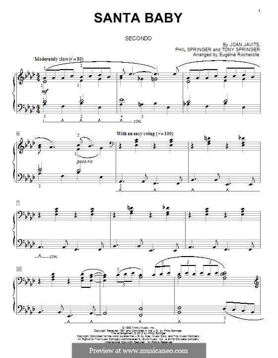 Piano version: For four hands by Joan Javits, Philip Springer, Tony Springer