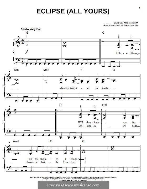 Eclipse (All Yours): Для фортепиано by Emily Haines, Howard Shore, James Shaw