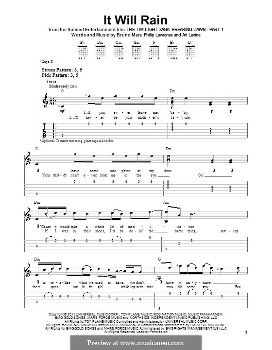 It Will Rain: Гитарная табулатура by Ari Levine, Bruno Mars, Philip Lawrence
