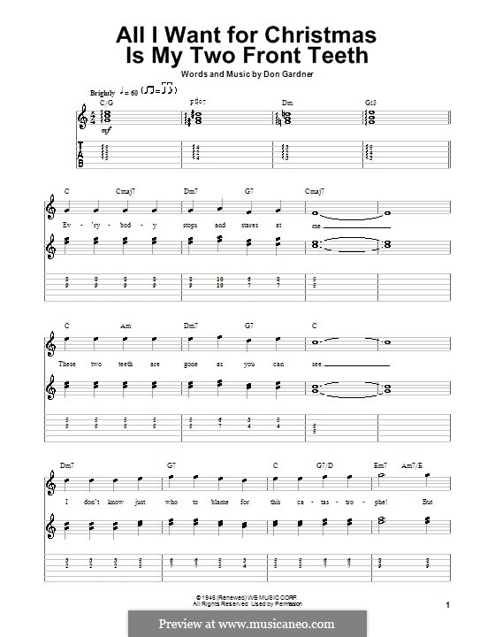 All I Want for Christmas Is My Two Front Teeth: Гитарная табулатура by Don Gardner