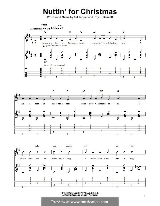 Nuttin' for Christmas: Гитарная табулатура by Sid Tepper