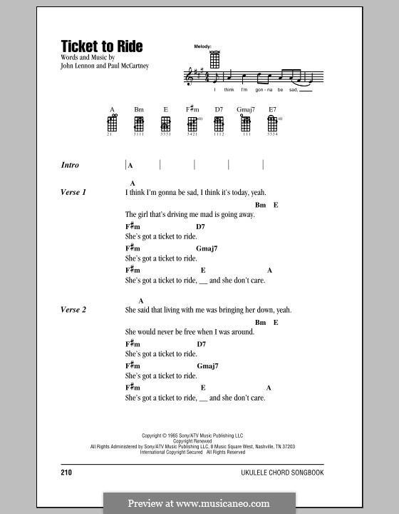 Ticket to Ride (The Beatles): Для укулеле by John Lennon, Paul McCartney